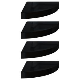 Rafturi de colț, 4 buc., negru extralucios, 25x25x3,8 cm, mdf, 2 image