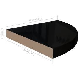 Raft colțar de perete, negru extralucios, 35x35x3,8 cm, mdf, 9 image