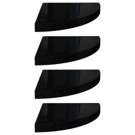 Rafturi colț perete, 4 buc., negru extralucios, 35x35x3,8 cm, mdf, 2 image