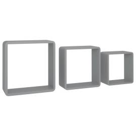 Rafturi cub de perete, 3 buc., gri, mdf, 3 image