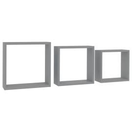 Rafturi cub de perete, 3 buc., gri, mdf, 2 image