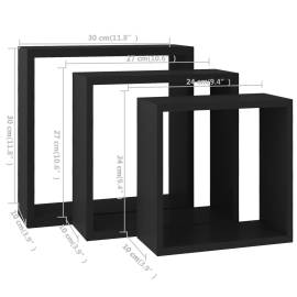 Rafturi cub de perete, 3 buc., negru, mdf, 11 image