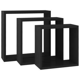 Rafturi cub de perete, 3 buc., negru, mdf, 3 image