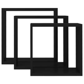 Rafturi cub de perete, 3 buc., negru, mdf, 4 image