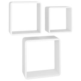 Rafturi de perete cub, 3 buc., alb, mdf, 2 image