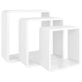 Rafturi de perete cub, 3 buc., alb, mdf, 4 image