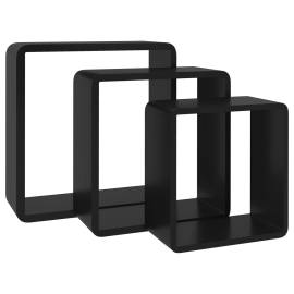 Rafturi de perete cub, 3 buc., negru, mdf, 4 image