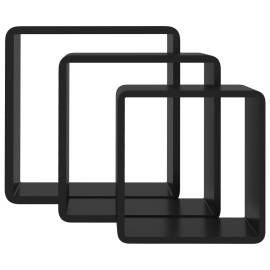 Rafturi de perete cub, 3 buc., negru, mdf, 5 image
