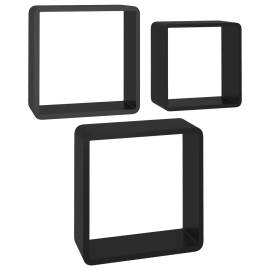 Rafturi de perete cub, 3 buc., negru, mdf, 2 image