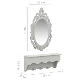 Set raft perete pentru chei/bijuterii cu oglindă și cârlige gri, 4 image