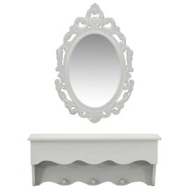 Set raft perete pentru chei/bijuterii cu oglindă și cârlige gri, 2 image