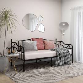 Cadru de pat canapea, negru, 90x200 cm, metal, 4 image