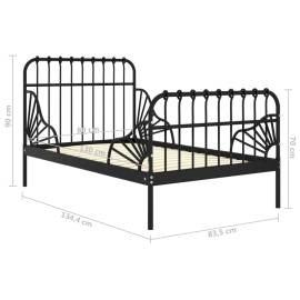 Cadru de pat extensibil, negru, 80x130/200 cm, metal, 7 image