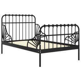 Cadru de pat extensibil, negru, 80x130/200 cm, metal, 2 image