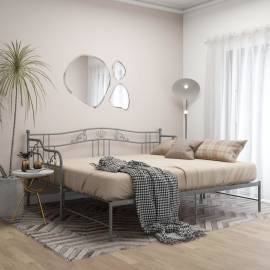Cadru pat canapea extensibilă, gri, 90x200 cm, metal, 4 image