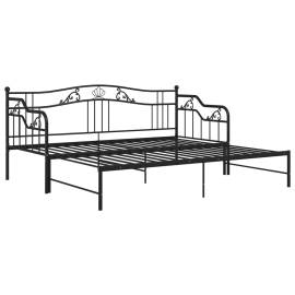 Cadru pat canapea extensibilă, negru, 90x200 cm, metal, 7 image