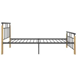 Cadru de pat, 100x200 cm, metal și lemn masiv stejar, 4 image
