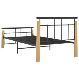 Cadru de pat, 100x200 cm, metal și lemn masiv stejar, 5 image