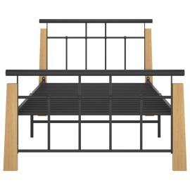 Cadru de pat, 100x200 cm, metal și lemn masiv stejar, 3 image