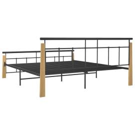 Cadru de pat, 180x200 cm, metal și lemn masiv stejar, 5 image