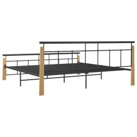 Cadru de pat, 200x200 cm, metal și lemn masiv de stejar, 5 image