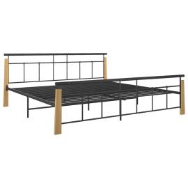 Cadru de pat, 200x200 cm, metal și lemn masiv de stejar, 2 image