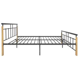 Cadru de pat, 200x200 cm, metal și lemn masiv de stejar, 4 image