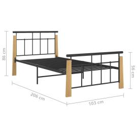 Cadru de pat, 90x200 cm, metal și lemn masiv de stejar, 7 image