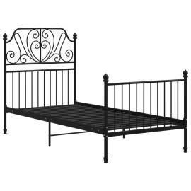 Cadru de pat, negru, 100x200 cm, metal și placaj, 2 image