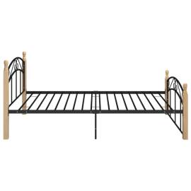 Cadru de pat, negru, 120x200 cm, metal și lemn masiv de stejar, 4 image