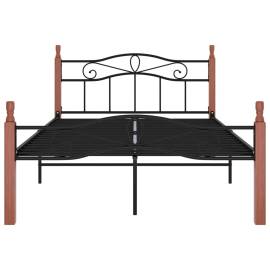 Cadru de pat, negru, 120x200 cm, metal și lemn masiv de stejar, 3 image