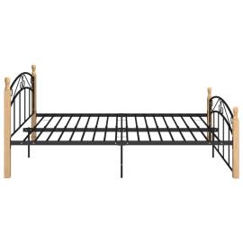 Cadru de pat, negru, 140x200 cm, metal și lemn masiv de stejar, 4 image