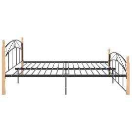 Cadru de pat, negru, 180x200 cm, metal și lemn masiv de stejar, 4 image