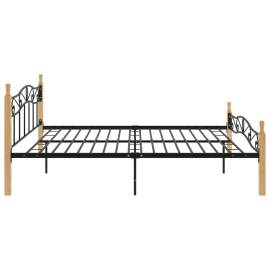 Cadru de pat, negru, 180x200 cm, metal și lemn masiv de stejar, 4 image