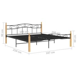 Cadru de pat, negru, 180x200 cm, metal și lemn masiv de stejar, 6 image