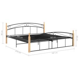Cadru de pat, negru, 180x200 cm, metal și lemn masiv de stejar, 6 image