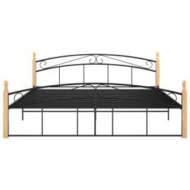 Cadru de pat, negru, 180x200 cm, metal și lemn masiv de stejar, 3 image