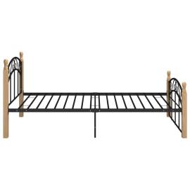Cadru de pat, negru, 90x200 cm, metal și lemn masiv de stejar, 4 image