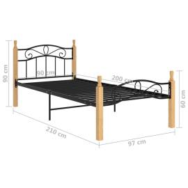 Cadru de pat, negru, 90x200 cm, metal și lemn masiv de stejar, 6 image