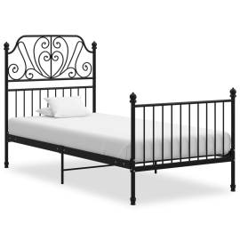Cadru de pat, negru, 90x200 cm, metal și placaj