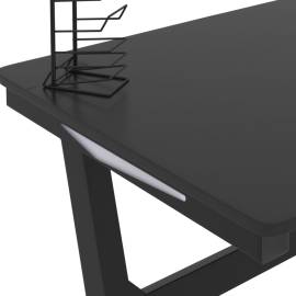 Birou de gaming cu picioare formă z, negru, 110x60x75 cm, led, 10 image