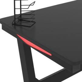 Birou de gaming cu picioare formă z, negru, 110x60x75 cm, led, 11 image