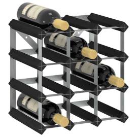 Suport de vinuri, 12 sticle, negru, lemn masiv de pin