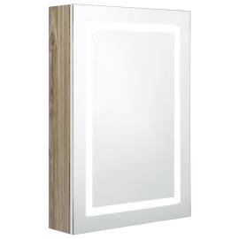 Dulap de baie cu oglindă și led, alb și stejar, 50x13x70 cm, 2 image
