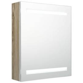 Dulap de baie cu oglindă și led, alb și stejar, 50x14x60 cm, 2 image