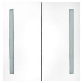 Dulap de baie cu oglindă și led, gri strălucitor, 62x14x60 cm, 4 image