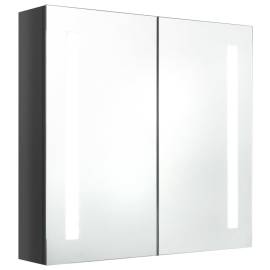 Dulap de baie cu oglindă și led, gri strălucitor, 62x14x60 cm, 2 image