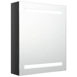 Dulap de baie cu oglindă și led, negru strălucitor, 50x14x60 cm, 2 image