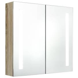 Dulap de baie cu oglindă și led, stejar, 62x14x60 cm, 2 image