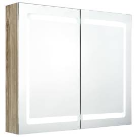 Dulap de baie cu oglindă și led, stejar, 80x12x68 cm, 2 image